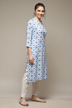 Blue LIVA Straight Kurta image number 5